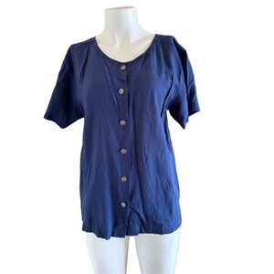 Mint shop M blue pullover blouse women’s floral buttons short sleeve